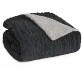 Blumtal Kuscheldecke 220x240 cm mit Zopfstrick-Optik - Oeko-TEX zertifizierte Mikrofaser Fleecedecke mit weicher Sherpa-Innenseite - Kuscheldecke 220x240 - Sherpa Decke in Anthrazit und Grau