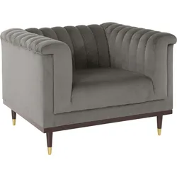 Sessel "Chamby", grau (hellgrau), B:100cm H:71cm T:85cm, Luxus-Microfaser Lederoptik (100% Polyester), Scheuertouren: 40.000, Pilling: 4, Samtoptik (100% Polyester), Scheuertouren >100.000, Pilling: 5, GUIDO MARIA KRETSCHMER HOME & LIVING, Sessel, Einzelsessel Loungesessel, mit Holzrahmen unten und Steppung im Lehnenbereich