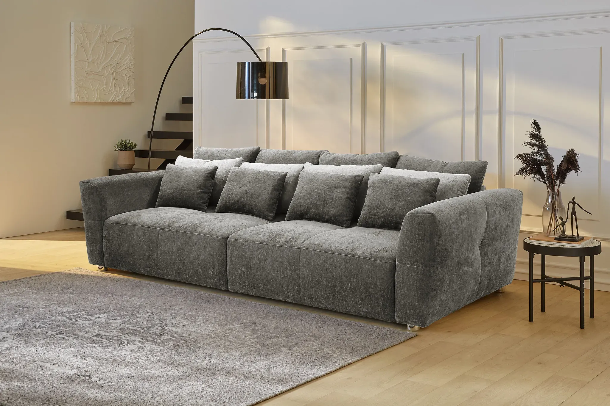 Big-Sofa JOCKENHÖFER GRUPPE "Gulliver" Sofas Gr. B/T: 298 cm x 137 cm, Chenille, grau mit Federkernpolsterung für kuscheligen, angenehmen Sitzkomfort