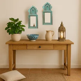 Marrakesch Orient & Mediterran Interior 2er Set Wandspiegel Mukana Türkis H 22cm × B 10cm × T 3cm - Boho