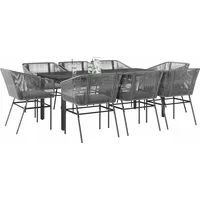 VidaXL 9-tlg. Garten-Essgruppe mit Kissen Grau Poly Rattan Glas