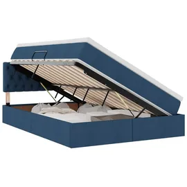 vidaXL Bett mit Stauraum und LED mit Matratze Blau 140 x 200 cm