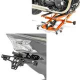 Set: Motorrad Hebebühne Midlift XL bis 500kg orange ConStands mit Kennzeichenhalter NH2 mit LED Beleuchtung