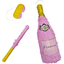Relaxdays Pinata Sektflasche zum Aufhängen rosa/Gold