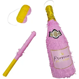 Relaxdays Pinata Sektflasche zum Aufhängen rosa/Gold