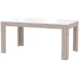 Newroom Esstisch Pouline, Esstisch Nelson Eiche und Weiß Hochglanz Modern Ausziehbar Tisch beige