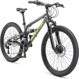 Bikestar Kinder Fahrrad Aluminium Fully Mountainbike 21 Gang Shimano, Scheibenbremse ab 9-14 Jahre | 24 Zoll Kinderrad Vollgefedert, MTB | Schwarz