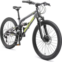 Bikestar Kinder Fahrrad Aluminium Fully Mountainbike 21 Gang Shimano, Scheibenbremse ab 9-14 Jahre | 24 Zoll Kinderrad Vollgefedert, MTB | Schwarz