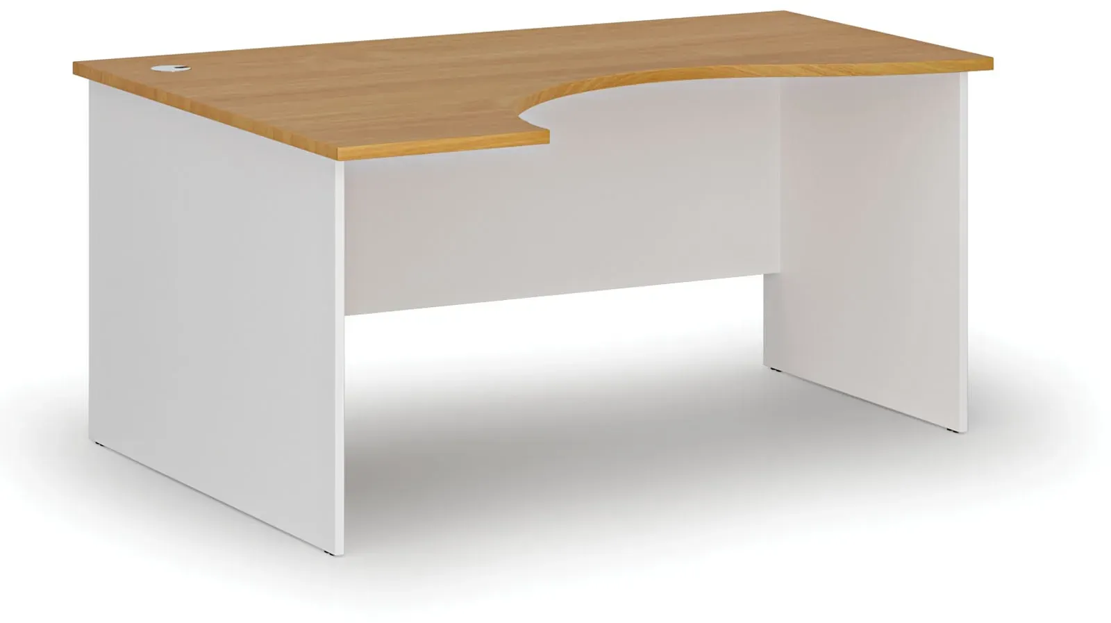 Ergonomischer Bürotisch PRIMO WHITE, 160x120 cm, links, weiß/Buche