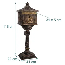 Relaxdays Standbriefkasten Antik Bronze inkl. Zeitungsfach