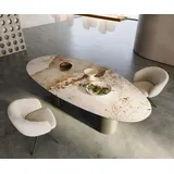DeLife Esstisch Edge Oval 280x130 Keramik Minas Melange Weiß-Beige Troa Metall Effektfinish Titan