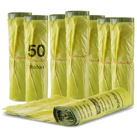 BigDean 50 Rollen Gelber Sack, Gelbe Säcke 90 Liter HDPE Gelb 13 Stück pro Rolle, insgesamt 650 Stück - ca. 60x87 cm plus 5 cm Umschlag 15my - Ideal für Mülltonnen, Mülleimer und Körbe