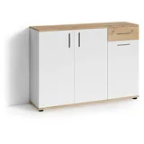 byLIVING Kommode Jakob / 3-türig mit 1 Schubkasten / 1 Schublade braun Eichen-Optik/Sideboard matt weiß/B 110, cm