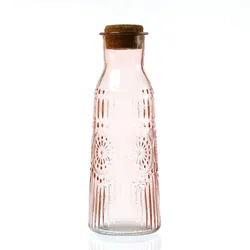 Glaskaraffe Vintage Boho Blumenmuster Tee Saft Wasser Kanne 1l rosa