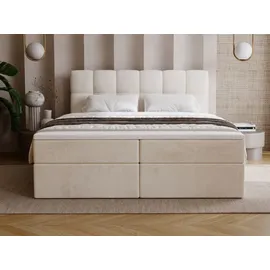 GRAINGOLD Boxbett mit Bettkasten 180x200 Beige Samt, Maison