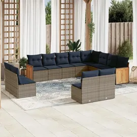 vidaXL Gartensofa-Set mit Kissen, grau, Polyrattan