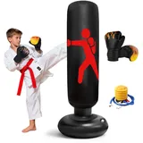 Flintronic Boxsack Kinder 3+Jahre für Jungen & Mädchen, Aufblasbarer Standboxsack, Dickes Stabile 160CM Großer Punching Bag zum Üben von Karate und Taekwondo, Schwarz