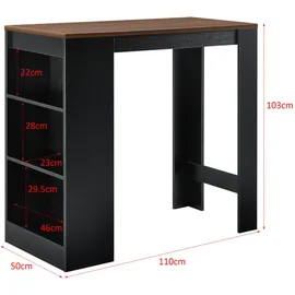 [en.casa] Bartisch Kouvola 110 x 50 x 103 cm Schwarz/Walnuss