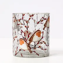 MARELIDA Teelichthalter ROTKEHLCHEN Windlicht Bruchglasoptik H: 10cm D: 9cm