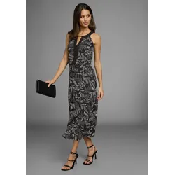 Laura Scott Sommerkleid, Rundhalsausschnitt mit Kontrasteinsatz, Midi-Länge Laura Scott schwarz-tropisch 46