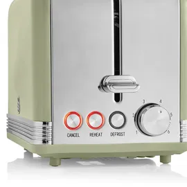 Swan ST19010GNEU Retro Toaster Breite Schlitze 2 Scheiben 3 Funktionen 6 Stufen Toasting, Vintage Grün,