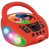 Lexibook RCD109MI Miraculous-Bluetooth-CD-Player für Kinder-Tragbar, Lichteffekte, Mikrofonbuchse, Aux-In, Akku oder Netz, Mädchen, Jungen, Rot