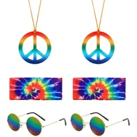 UILYNIU 6 Stück Hippie Accessoires Hippie Kostüm Damen Accessoires Hippie Kleidung Damen Zubehör, 70er Jahre Bekleidung Damen, Peace Kette, Hippie Brille Karneval Fasching