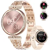 Damen Smart Watch Bluetooth Anrufe für Android iOS Sport Fitness Activity Tracker Damen Smartwatch 1.19" AMOLED Always-on Display Diamant Rose Gold Stahl Frauen Smartwatch Herzfrequenz Schlaf Monitor