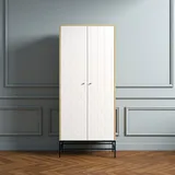 Andas Drehtürenschrank ANDAS, braun (weiß, eiche), B:80cm H:190cm T:55cm, FSC-zertifizierter Holzwerkstoff, Spanplatte, Schränke, Drehtürenschrank, Fräsungen in den Fronten, goldene Griffe, Breite 80 cm, FSC