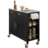 SoBuy Küchenwagen mit Edelstahlplatte Kücheninsel Rollwagen Schwarz FKW108-SCH