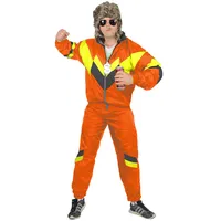 Foxxeo 80er Jahre Trainingsanzug Premium Kostüm für Herren - orange schwarz gelb, Größe:XL