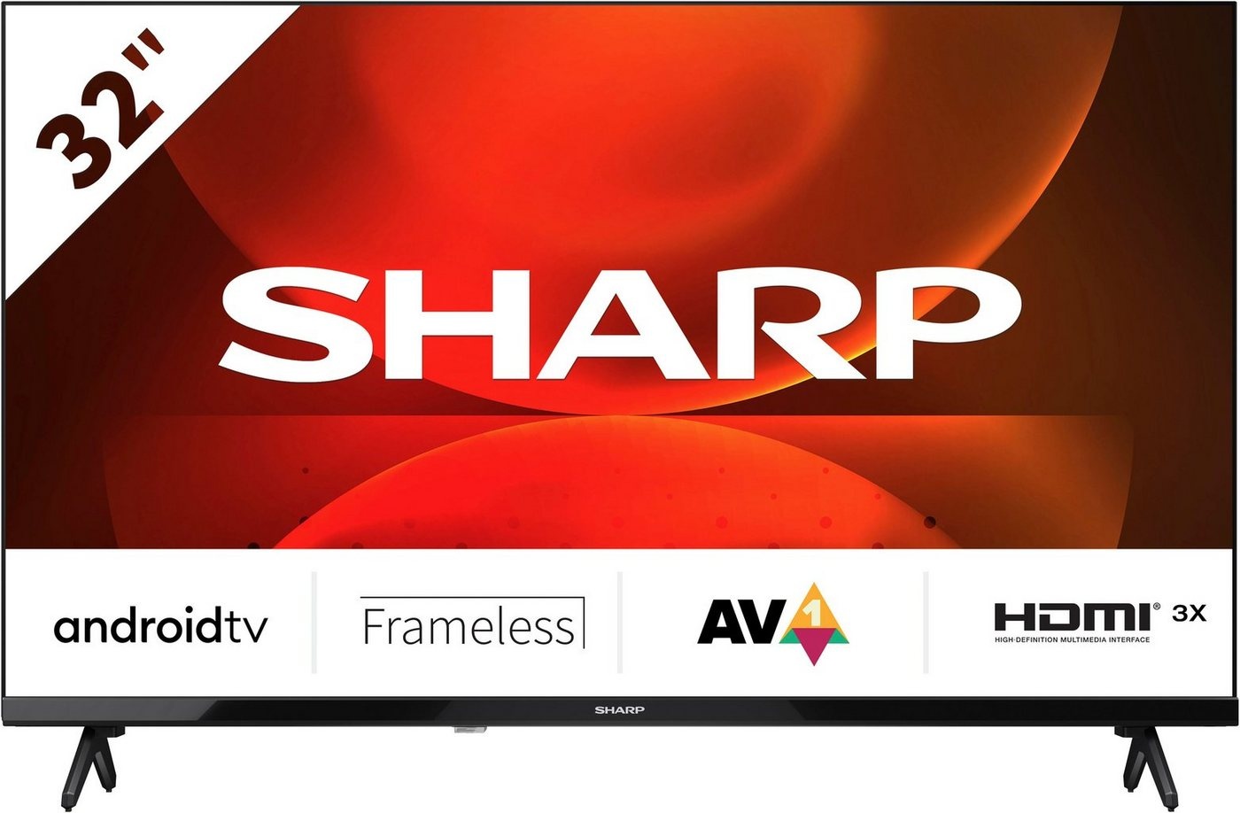 Sharp 1T-C32FHx LED-Fernseher (80 cm/32 Zoll, HD-ready, Android TV, Smart-TV, Frameless Android TV, 3X HDMI) schwarz