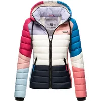 NAVAHOO Damen Steppjacke leichte Übergangsjacke mit Kapuze im Colourblocking Stil Lulana Multikulti