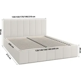 FEDVE Polsterbett Doppelbett Handorf Schlafzimmer Bett 140x200 Creme (Anthology 01) - Creme
