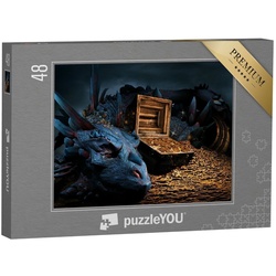 puzzleYOU Puzzle Fantasy-Szene mit blauem Drachen, 48 Puzzleteile, puzzleYOU-Kollektionen Drache, Fantasy, Tiere aus Fantasy & Urzeit