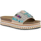 VAN HILL Damen Pantoletten Plateau Strass Trendy Schuhe Beige, 39 - 39