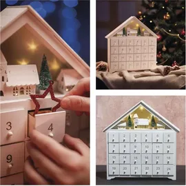 EMOS Leuchtender Adventkalender aus Holz 2023 Weiß