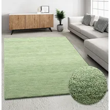 THEKO Wollteppich THEKO "Gabbeh Uni, Handgefertigt, meliert, auch als Läufer erhältlich, Wolle" Gr. 8, grün, B:300cm H:14mm L:400cm, Wolle, Teppiche, Schlafzimmer, Wohnzimmer, Esszimmer, auch als Läufer oder rund