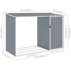 vidaXL Brennholzlager Verzinkter Stahl 245 x 98 x 159 cm Grau