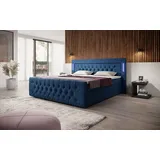 luxusbetten24 Boxspringbett Charme mit LED, USB und Stauraum (4 Schubladen) - 140x200 - Blau 140 cm x 200 cm