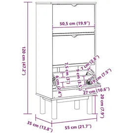 vidaXL OTTA 44 x 14 x 1 cm 3 Schubladen braun/grau