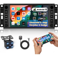 Hikity Android Autoradio für Jeep mit 7 Zoll Bildschirm Bluetooth Freisprecheinrichtung, Autoradio mit Navi Doppel Din für Dodge Ram Challenger Chrysler Touch FM/WiFi/USB/Mirror Link+Rückfahrkamera