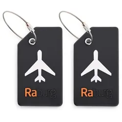 Kofferanhänger 2er Set aus Silikon, ca. 9×5 cm mit Namenszeile - ideal für Koffer, Taschen & Rucksäcke auf Reisen, Schwarz | Raburg Gepäckanhäng