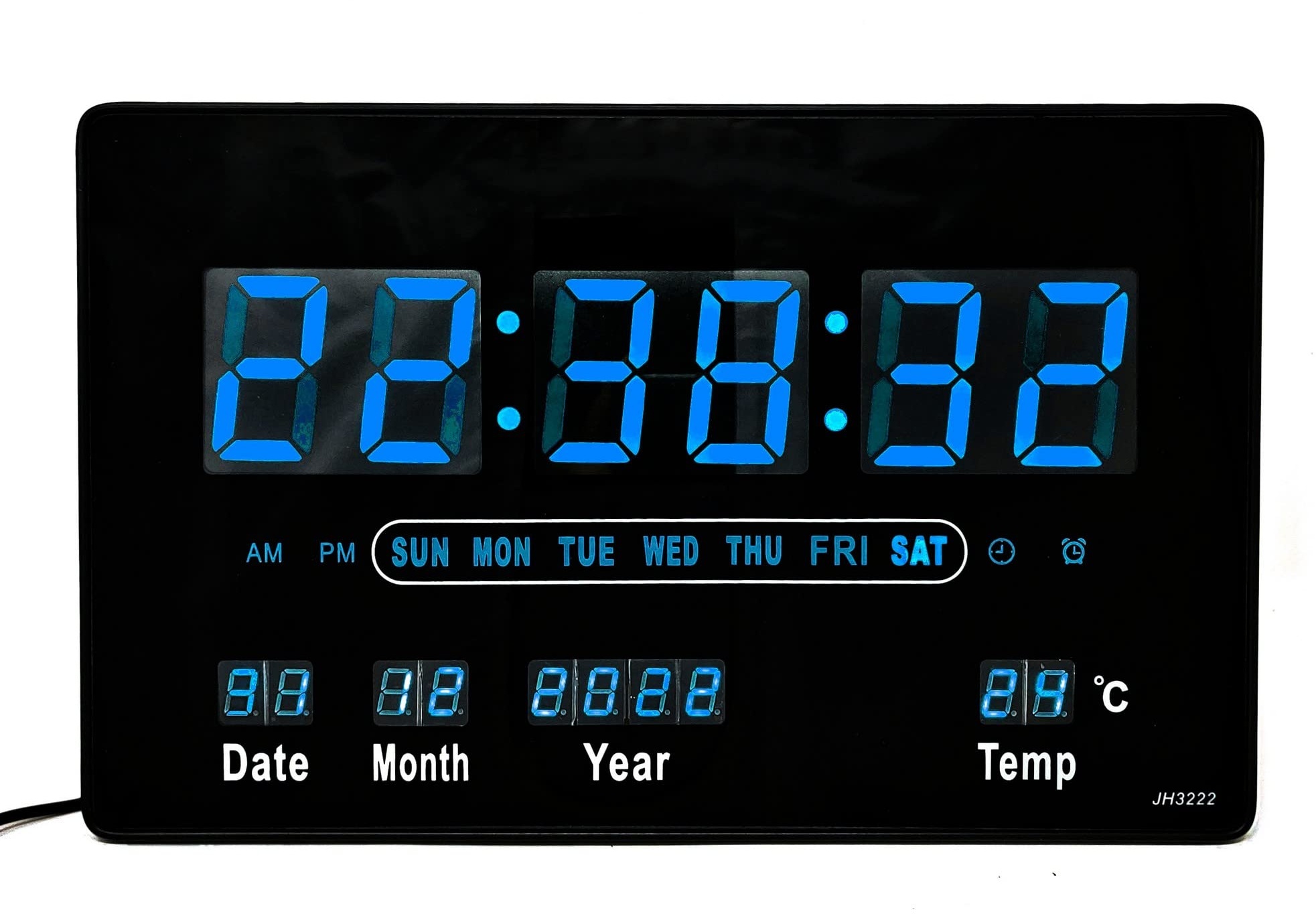 Starlet24 Kompakte LED Wanduhr mit Timer Wecker Schlummer Kalender Temperatur große LED-Anzeige 32x20cm (JH3222) Blau