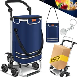 Kesser KESSER® Einkaufstrolley Treppensteiger mit Kühlfach klappbar mit 56L Kapazität und belastbar bis 50kg 3in1 Trolley Sackkarre & Umhängetasche Faltbarer Einkaufswagen inkl. Einkaufschip