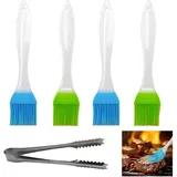 SHENSAIGO 4 Stück Silikon Backpinsel, 2 Farben Backen Silikonpinsel, Hitzebeständiges Küchenpinsel, Basting Silikon Pinsel mit Edelstahlzange, Küche Pastry Brush für Grillen Sauce Gebäck Rühren Kochen