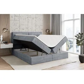 altdecor Boxspringbett mit Matratze und Topper, Polsterbett mit Bettkasten, Bett mit Stauraum H3-Matratze, Doppelbett, Springboxbett - AURA - Grau Samt