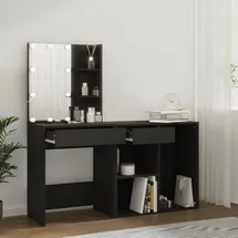 vidaXL Led-schminktisch mit Schrank Schwarz Holzwerkstoff