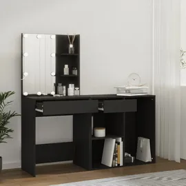 vidaXL Led-schminktisch mit Schrank Schwarz Holzwerkstoff