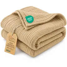 Totsy Baby Musselin Decke Babydecke Baumwolle 100 x 150 cm - Musselindecke Kuscheldecke Baby Musselintücher Kinderdecke dünne Babydecken Pucktuch Muslin Blanket für Kinder Oeko-Tex-Zertifikat Beige